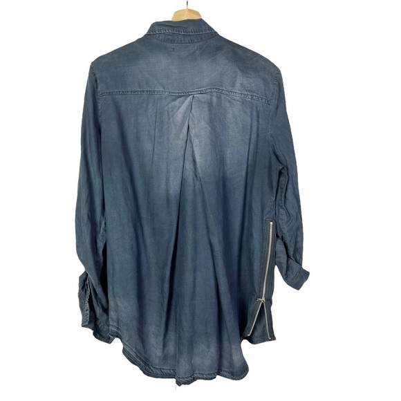 Boutique Dear John Dark Wash Asymmetrical Button Down Long Sleeve M - Picture 2 of 5